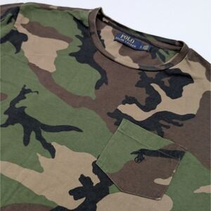 Polo Ralph Lauren Camo Print T Shirt Mens Small Green Pocket Crewneck Casual